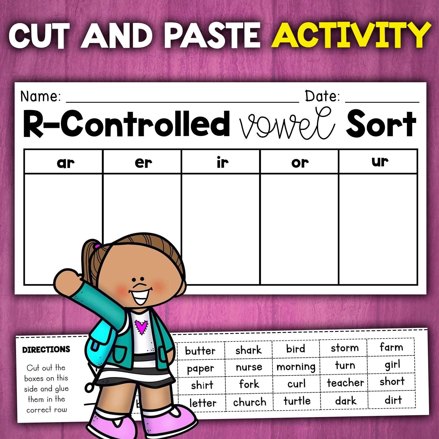 R-controlled Vowel Sort | Ar Er Ir or Ur Workshets | No Prep Bossy R ...