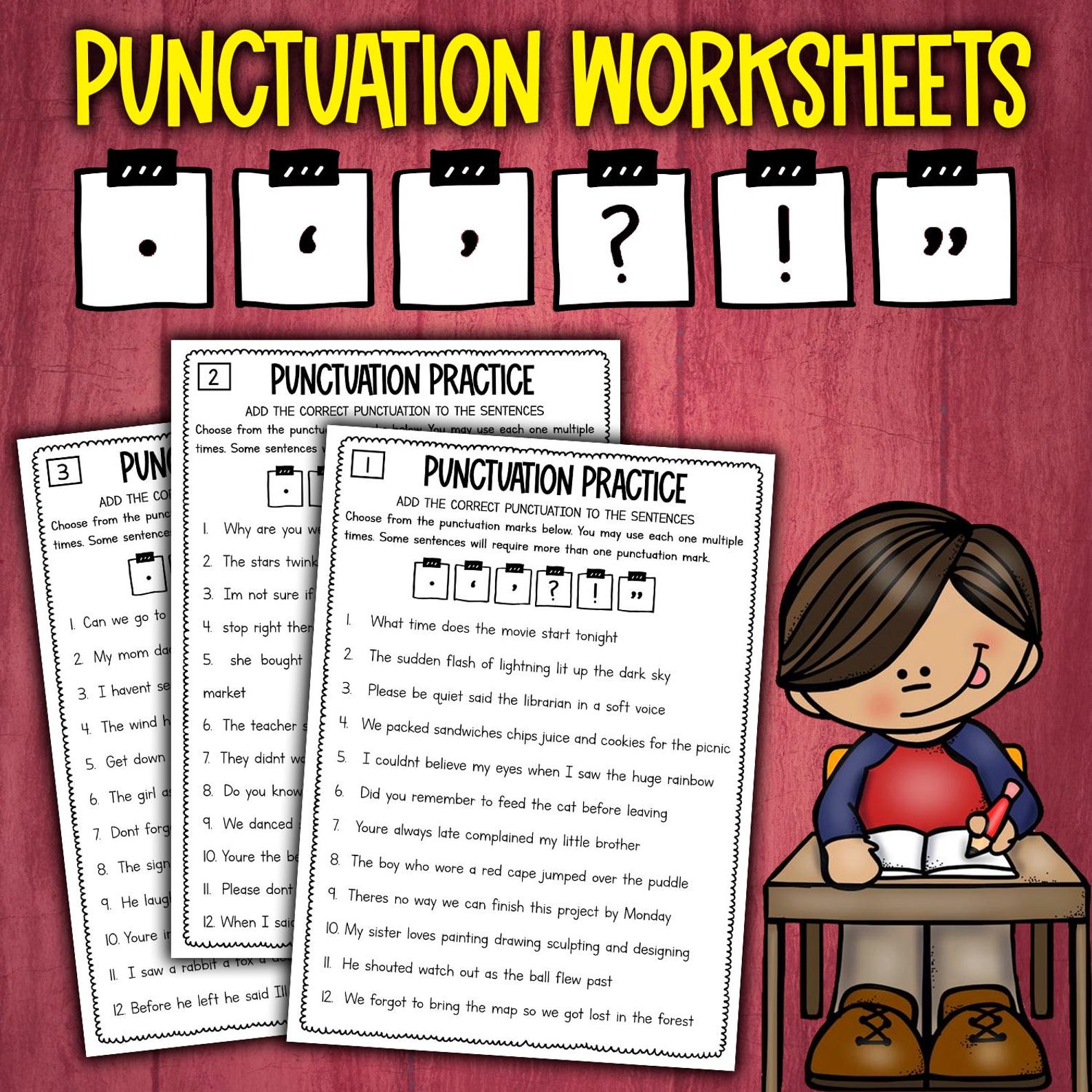 Punctuation Worksheets | Punctuation Practice | Add Punctuation to the ...