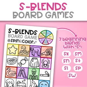 S-blends Board Games S-blends No Prep Activities Beginning blends Activities Literacy and Phonics Activities Beginning Blends Activity Pack