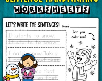 Winter Sentence Writing Worksheets | Handwriting Practice for Kindergarten and 1st Grade | Tracing and Copy Work Activities
