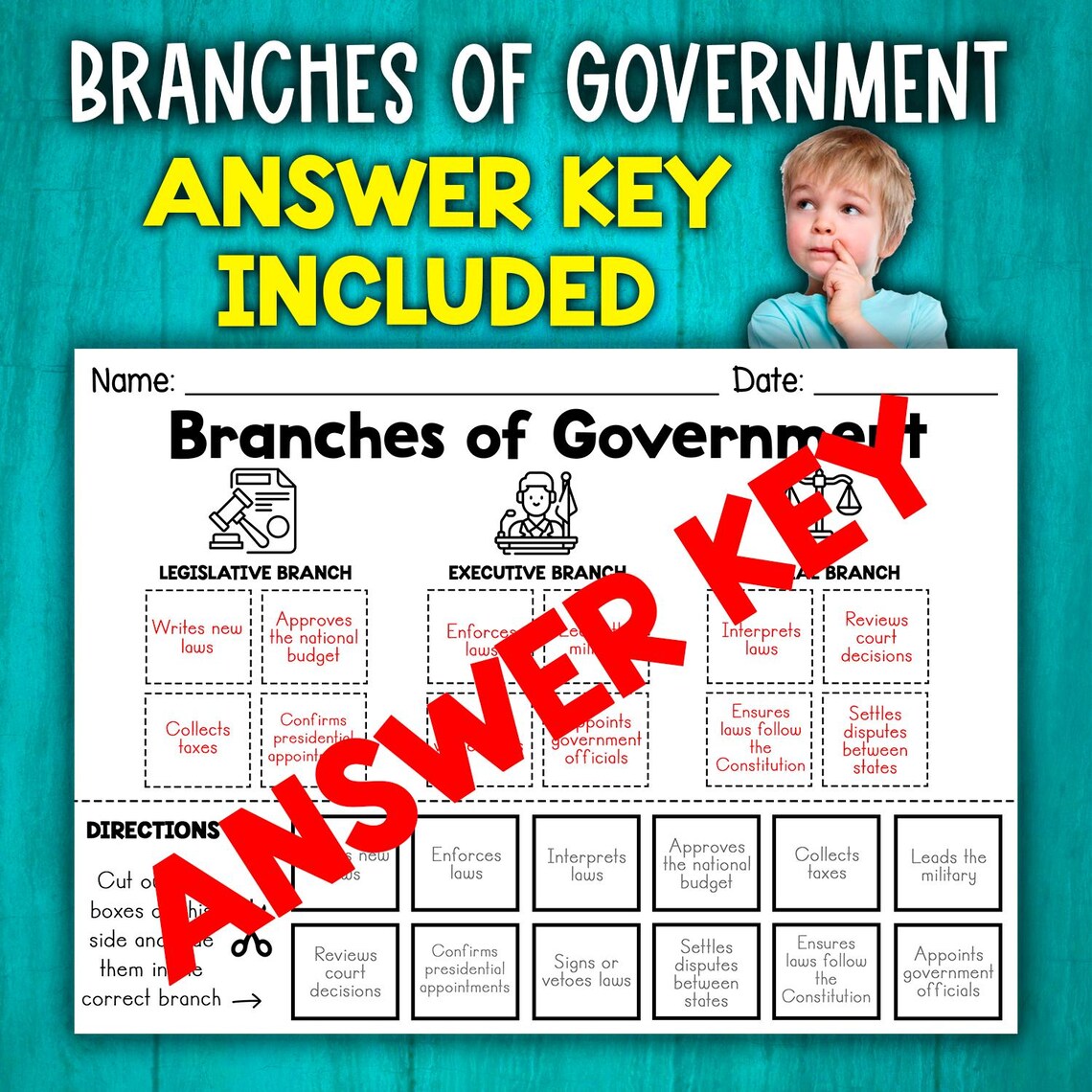 Branches of Government Cut and Paste Sorting Activity | Interactive ...
