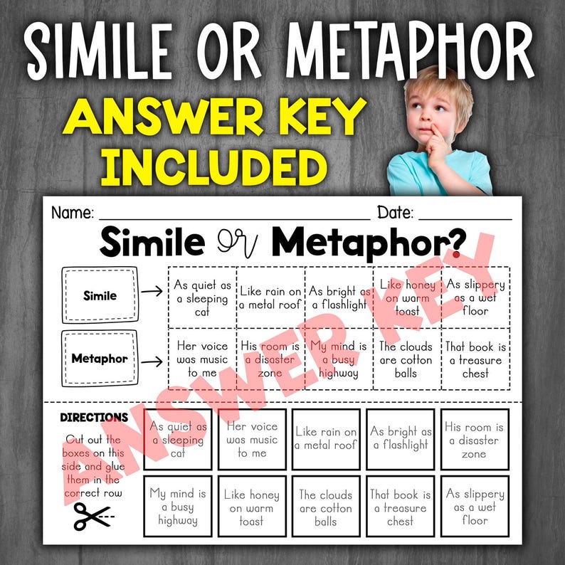 Simile and Metaphor Sorting Activity | Simile and Metaphor Worksheets ...
