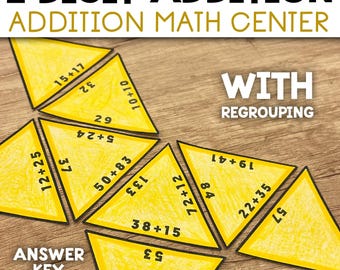 2 Digit Addition With Regrouping Puzzle Game | Double Digit Addition Worksheets | Math Center Activities