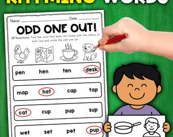 Rhyming Words Activity | Odd One Out Worksheet | Rhyme Words Centers