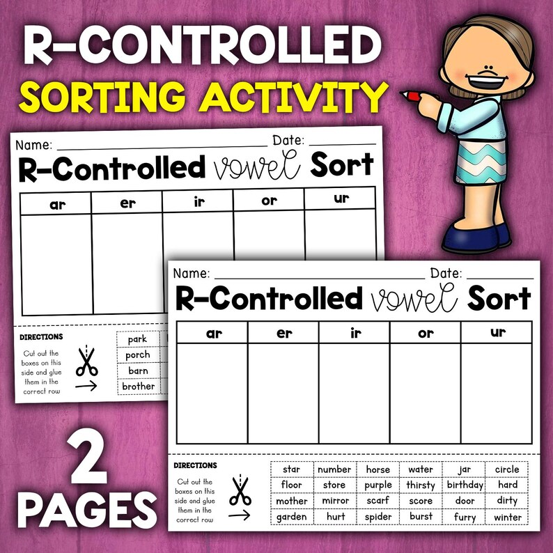 R-controlled Vowel Sort | Ar Er Ir or Ur Workshets | No Prep Bossy R ...