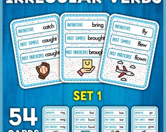 Irregular Verbs Cards SET 1 | Infinitive + Past Simple + Past Participle | Past Tenses | Grammar Irregular Verbs Flashcards
