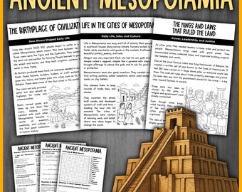 Ancient Mesopotamia Reading Passages and Activities | Early Civilizations Worksheets | Social Studies | Cuneiform Ziggurat Gilgamesh