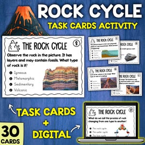 De Rock Cycle Taakkaarten Activiteit | Soorten rotsen | Verwering Erosie Afzetting | Aardwetenschappelijke activiteiten voor kinderen