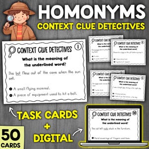Homonyms Task Cards | Multiple Meaning Words Activity | Print + Digital Practice