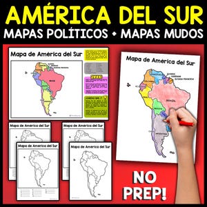 May include: A collection of South America maps, including political and blank versions. The maps are labeled in Spanish with country names and outlines. The image includes the text "AMÉRICA DEL SUR" and "NO PREP!"