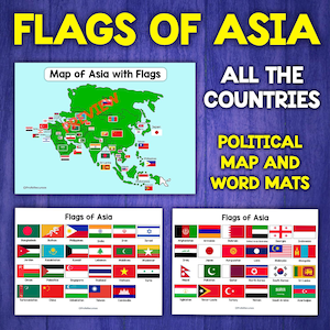 Karte von Asien Politische Karte asiatischer Flaggen der Länder Asiens Asiatische Flaggen Geographie Asiens