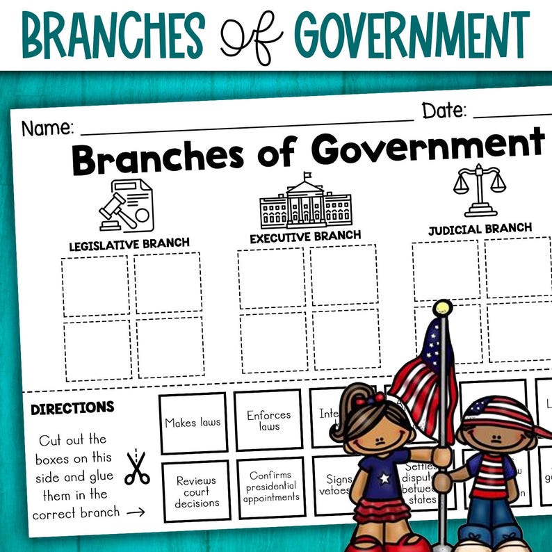 Branches of Government Cut and Paste Sorting Activity | Interactive ...