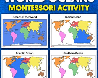 Oceans of the World Oceans Montessori 3-part cards 5 Oceans Flashcards Five Oceans Flash Cards Oceans Printables How many oceans are there?