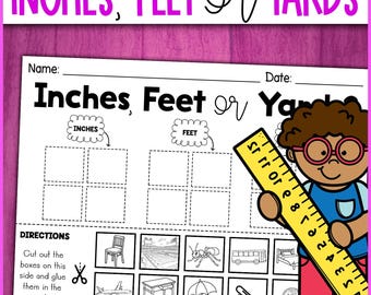 Inches, Feet or Yards? Sorting Activity | Measurement Length Worksheet | Cut and Paste Activity