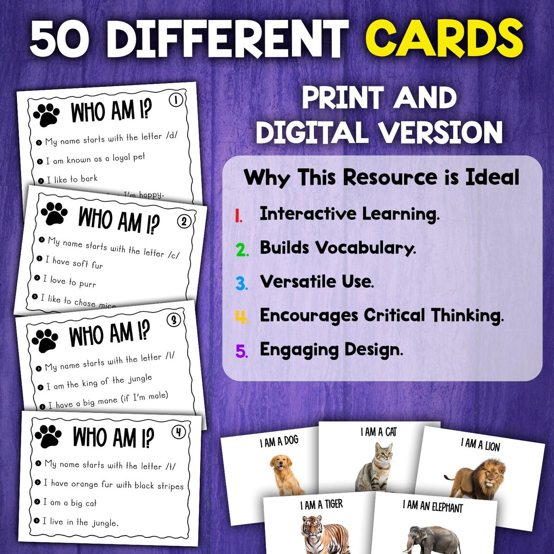 reading decoding riddles and task cards | task cards,... Who Am I Activity | Animals Version | Animal Guessing Task Cards Game ...