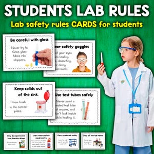 Veiligheidsregels voor wetenschapslabs UITGELEGD voor kinderen | KAARTEN | Print + Digitaal | Veiligheidsrichtlijnen voor studenten in laboratoria