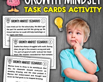 Growth Mindset Task Cards Activity | Growth Mindset Activities | SEL Skills Activity | Resilience and Goal Setting