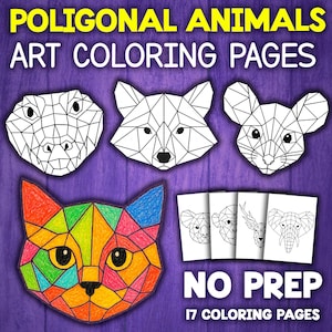 Geometric Animal Coloring Pages | Geometry coloring | End Of Year Art Activity | Geometric Animal Coloring Pages - Polygons Style