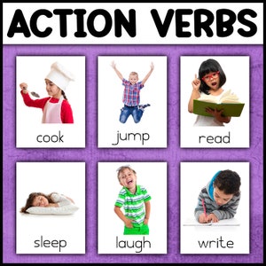 Flashcards de verbos de ação para autismo | Fonoaudiologia ESL Vocabulário Imagens reais | Cartões imprimíveis de verbos de ação com imagens reais
