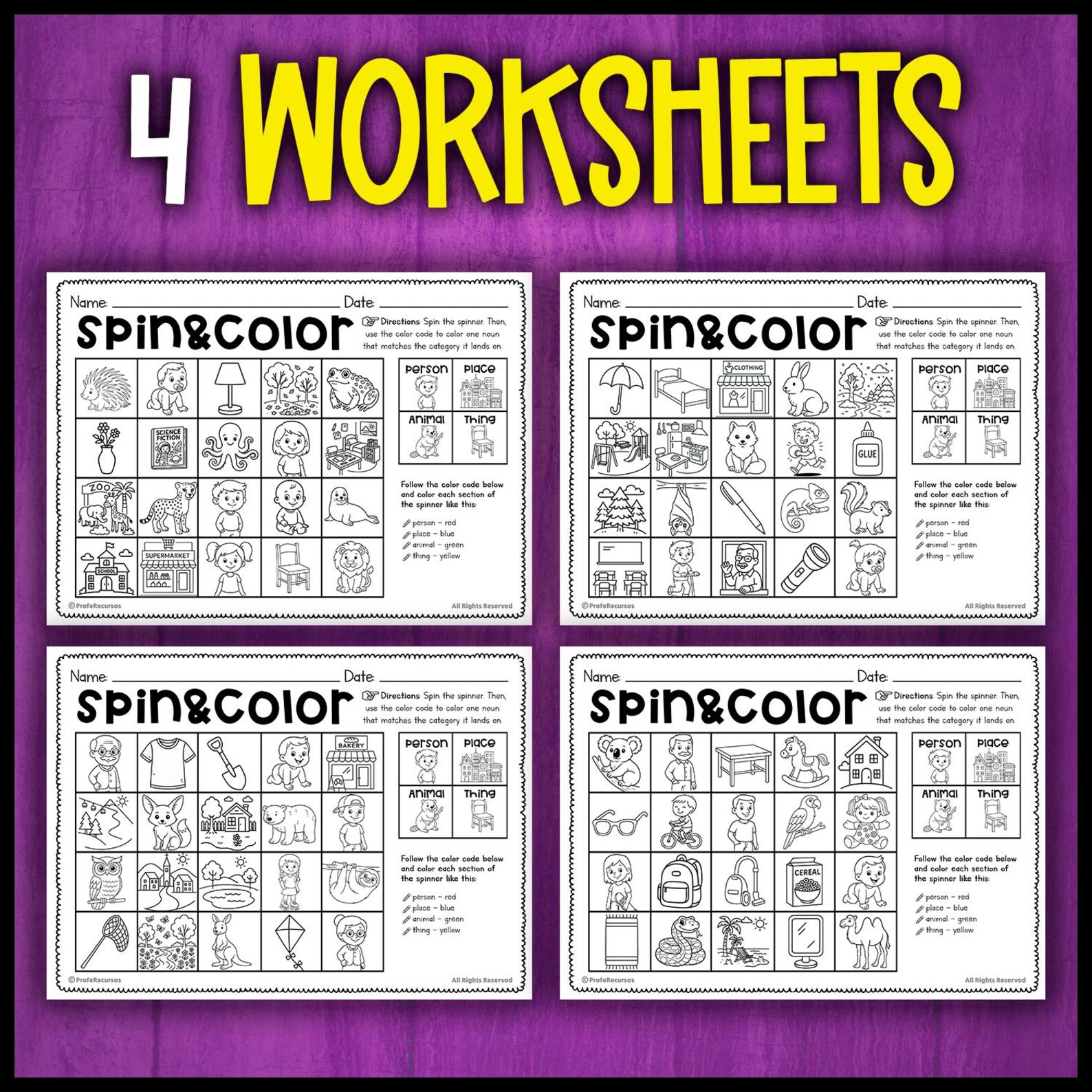 Spin and Color Grammar Activity | Sorting Nouns Worksheets | Prek, 1st ...