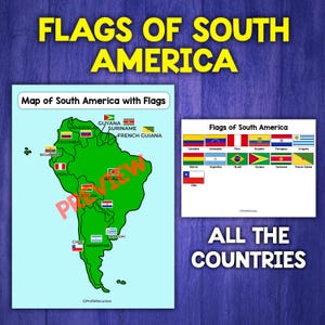 Map of South America Political Map of South America Flags of the countries of South America Flags Geography of South America