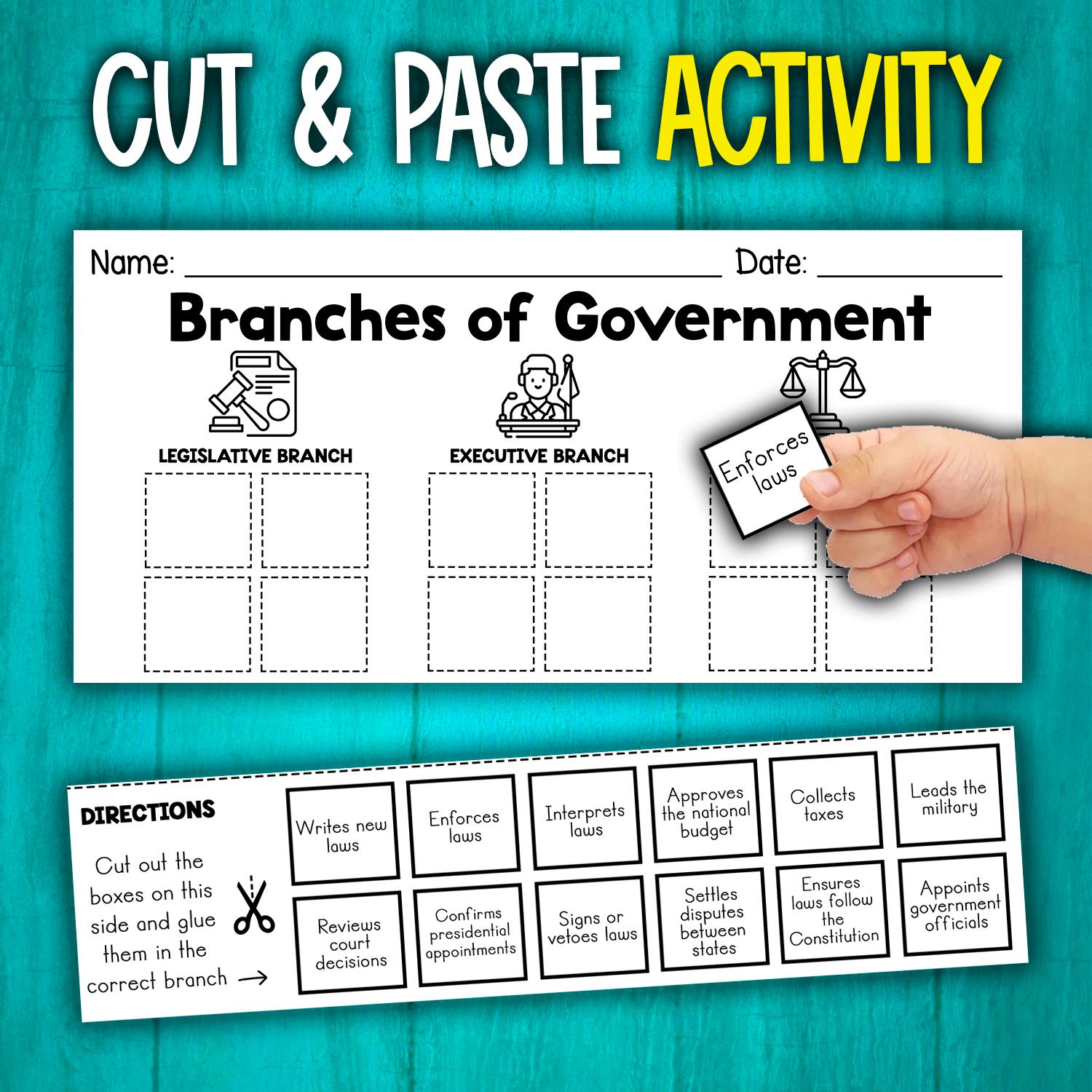 Branches of Government Cut and Paste Sorting Activity | Interactive ...