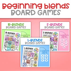 Beginning Blends Board Games Reading and Phonics Homeschooling Reading Games L Blends S Blends R Blends