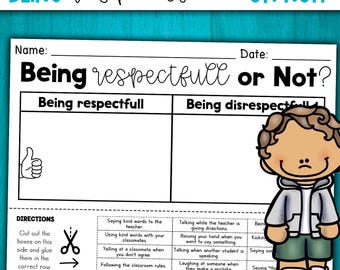 Being Respectful Sort Worksheet | Respectful vs. Disrespectful Printable Sorting Activity