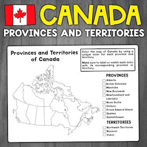Feuille de travail sur la carte du Canada | Provinces et territoires du Canada | Activité de géographie du Canada | Feuille de travail sur la carte géographique du Canada