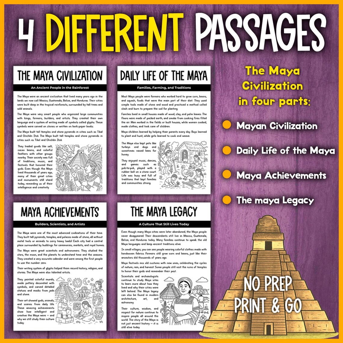 The Mayan Civilization Reading Passages and Questions | Ancient Civilizations Worksheets | Mayan ...