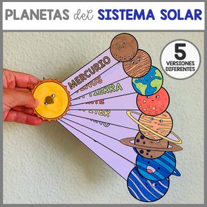 May include: A colourful educational craft featuring the planets of the solar system. The planets are depicted as cartoon characters with smiling faces. The text "PLANETAS del SISTEMA SOLAR" is at the top. The craft includes the sun and the planets Mercury, Venus, Earth, Mars, Jupiter, Saturn, and Neptune.