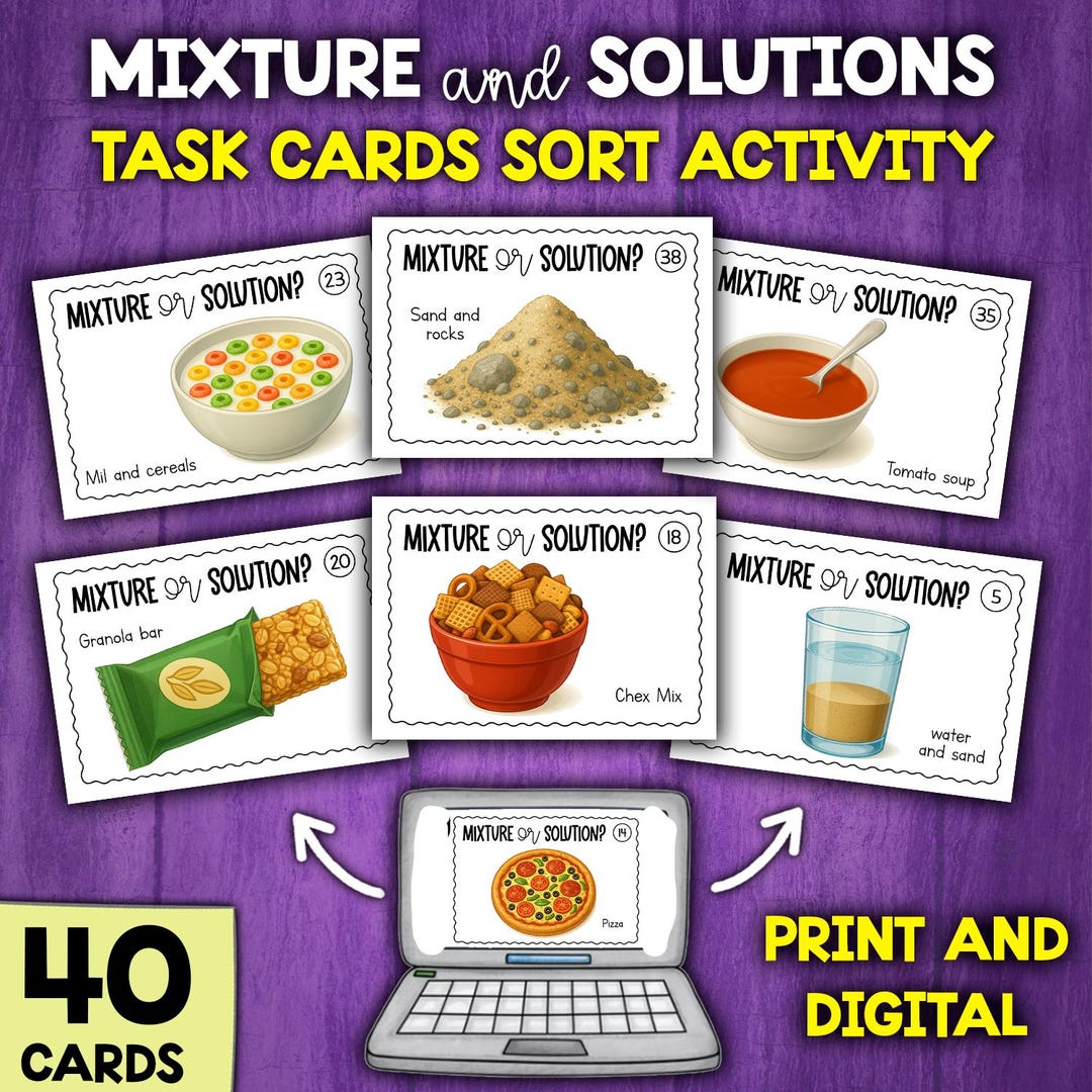 Mixtures and Solutions Sorting Activity | Task Cards Activity ...