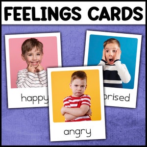 Feelings & Emotions Flashcards | Autism Cards Special Education | 3-PART cards | Montessori Emotions Cards