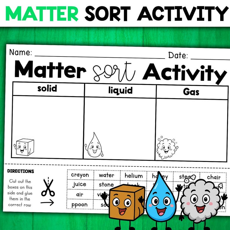 Matter Sorting Activity | Solid Liquid and Gas Sort | Cut & Paste ...