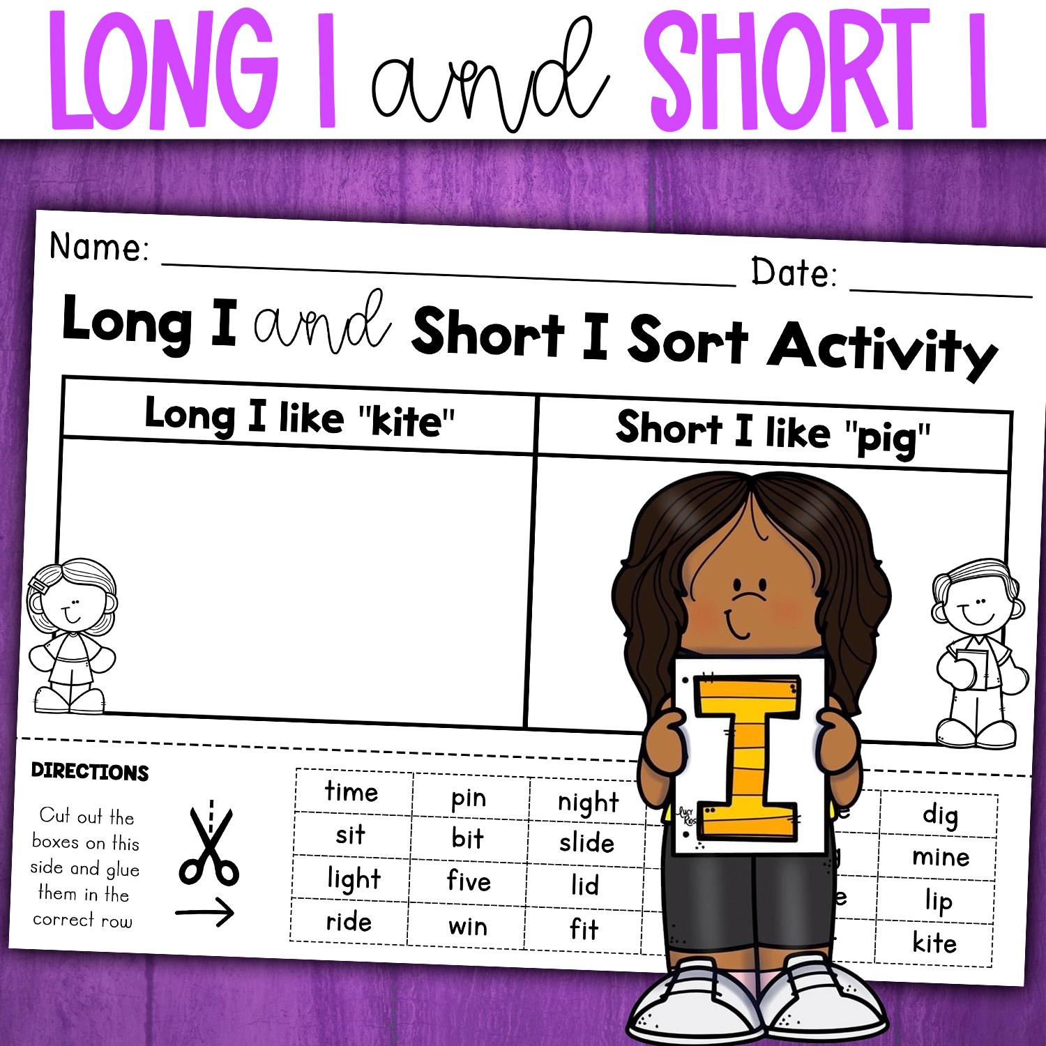 Long I & Short I Vowel Word Sort Activity, VCE Cut and Paste Worksheets ...