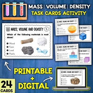 Mass Volume and Density Task Cards Activity | Measuring Matter Activities | Physical Science Activities for Kids
