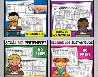 Noun Grammar Activity Pack | Noun Worksheets | Name Worksheets | Spanish Grammar Exercises for Kids