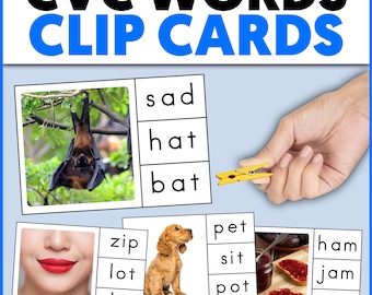 CVC Words Clip Cards CVC Words Task Cards CVC Words Activity PreK and Kindergarten Reading and Phonics Activity for Prek Phonics Games cvc