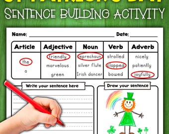 St Patricks Day Sentence Building Activity | Writing Sentences Worksheets | St Patricks Day Activities