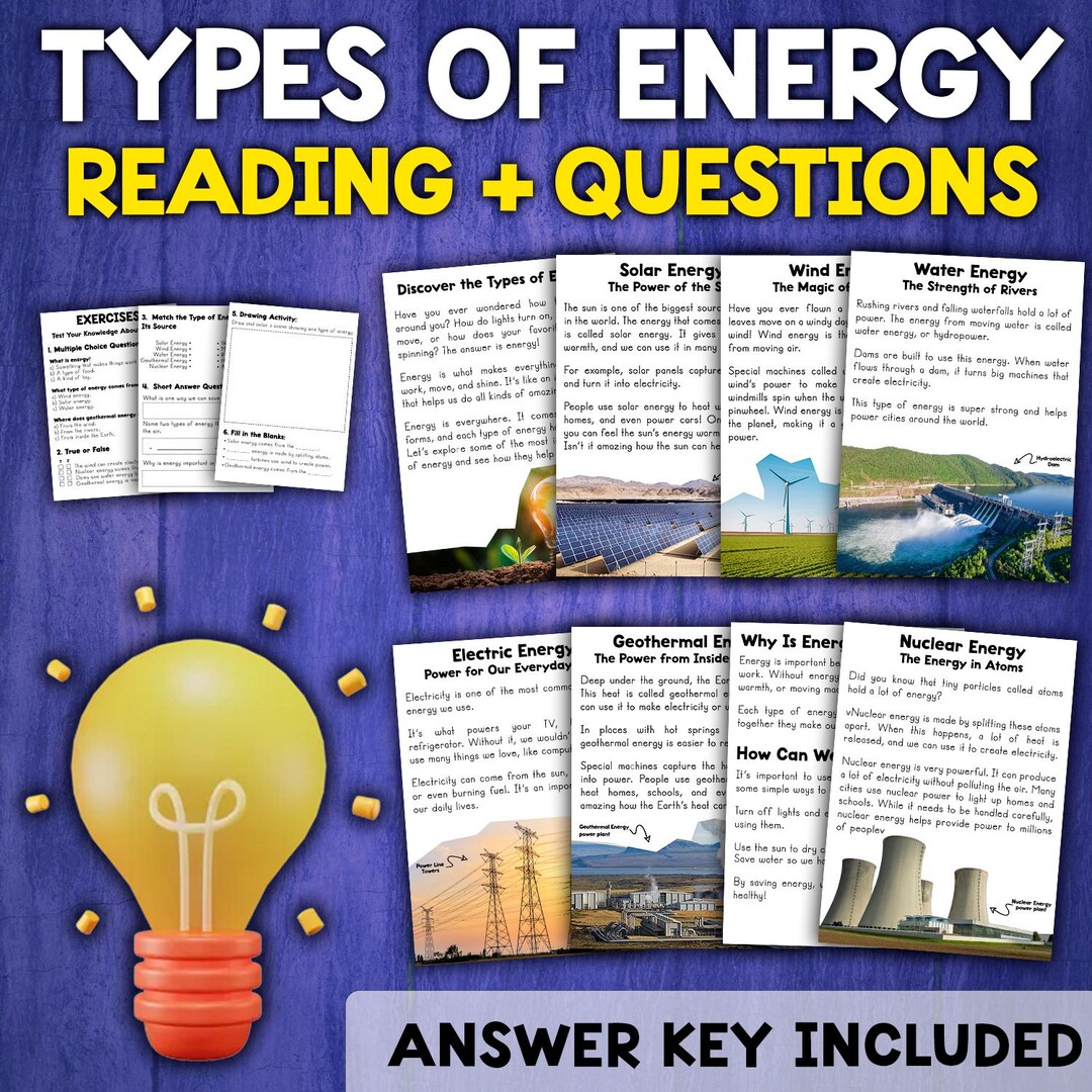 Types of Energy Reading Comprehension Passage + Questions | Forms of ...