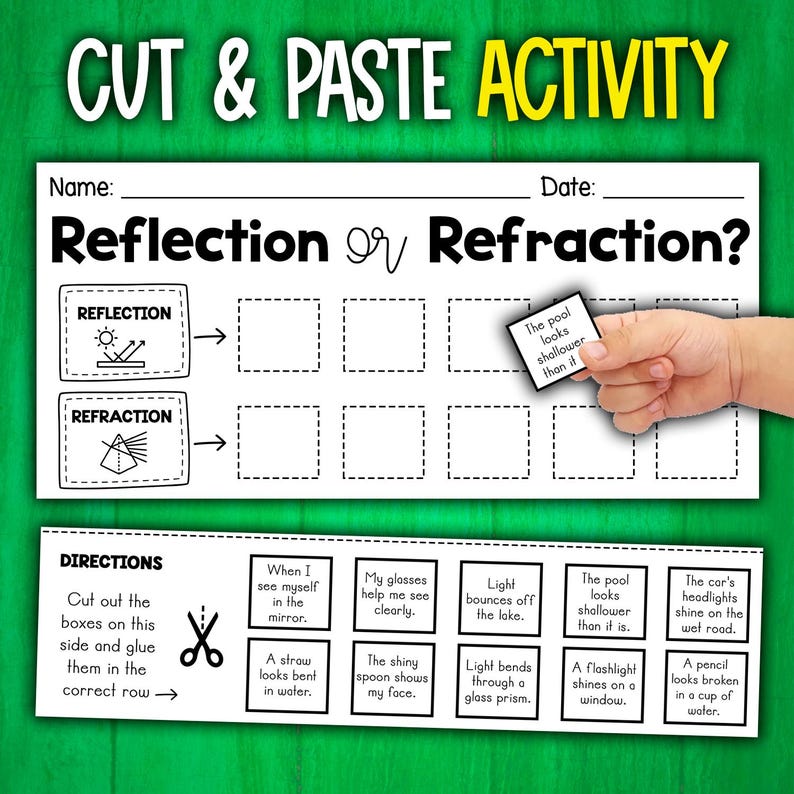 Light Reflection and Refraction Sorting Activity | Properties of Light ...