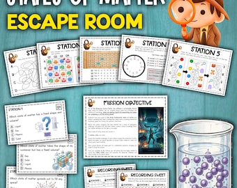 States of Matter Activity | Escape Room Game | Liquid Solid Gas Activity for Kids | Printable States of Matter Activity