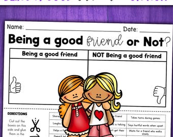 Being a Good Friend Sort Worksheet | Friendship Activity For SEL & Counseling | Kindness and Friendship Activities
