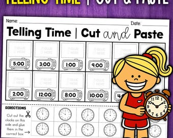 Telling Time Matching Worksheets | Cut & Paste Practice | Analog and Digital Clock Worksheet Activity