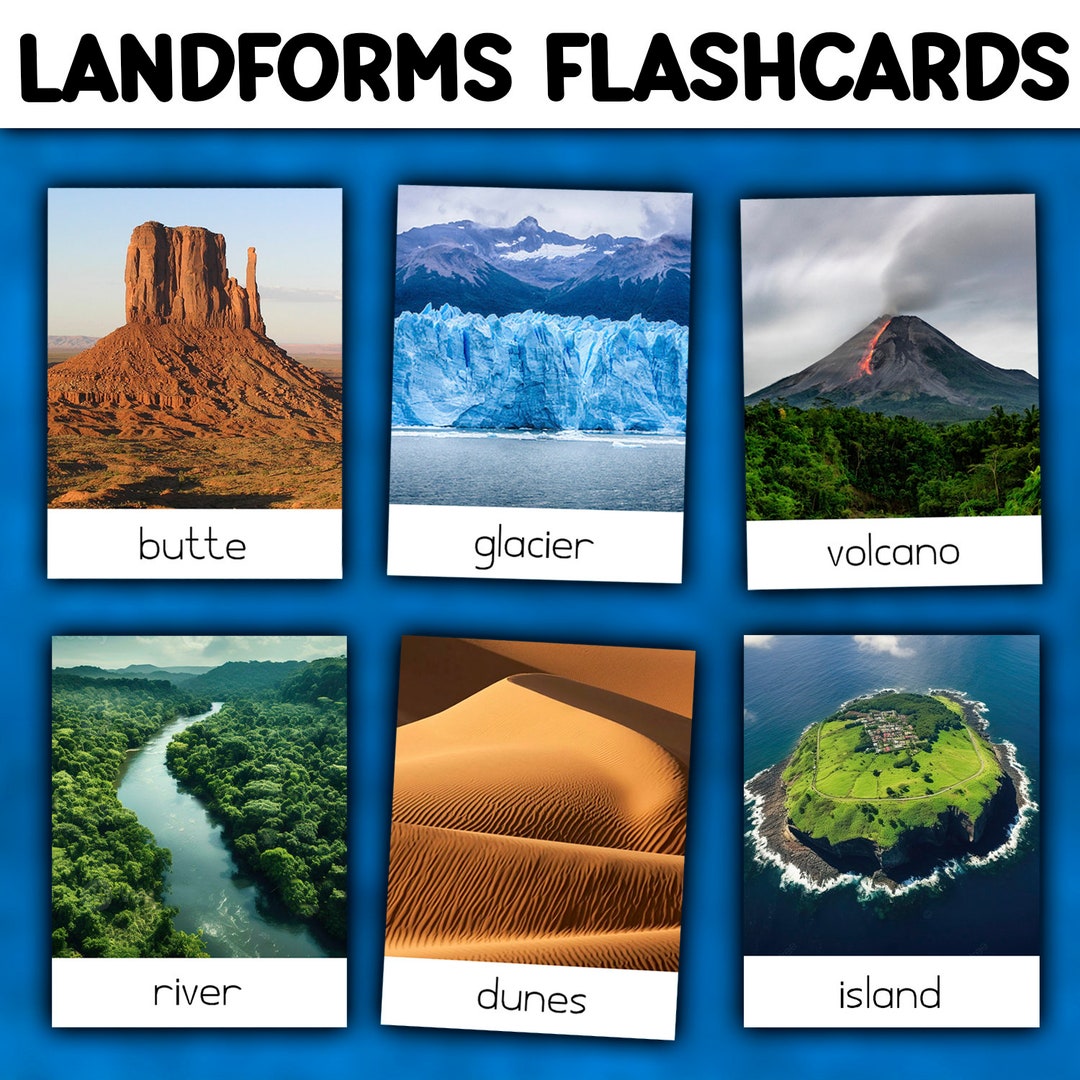 Types Of Landforms Flashcards Landforms Montessori 3 Part Cards Types Of Landforms Flashcards Landforms Montessori 3 Part Cards