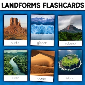 Types of Landforms Flashcards | Landforms Montessori 3-Part Cards | Landforms Vocabulary | Landform for Kids | Landforms activity Printable
