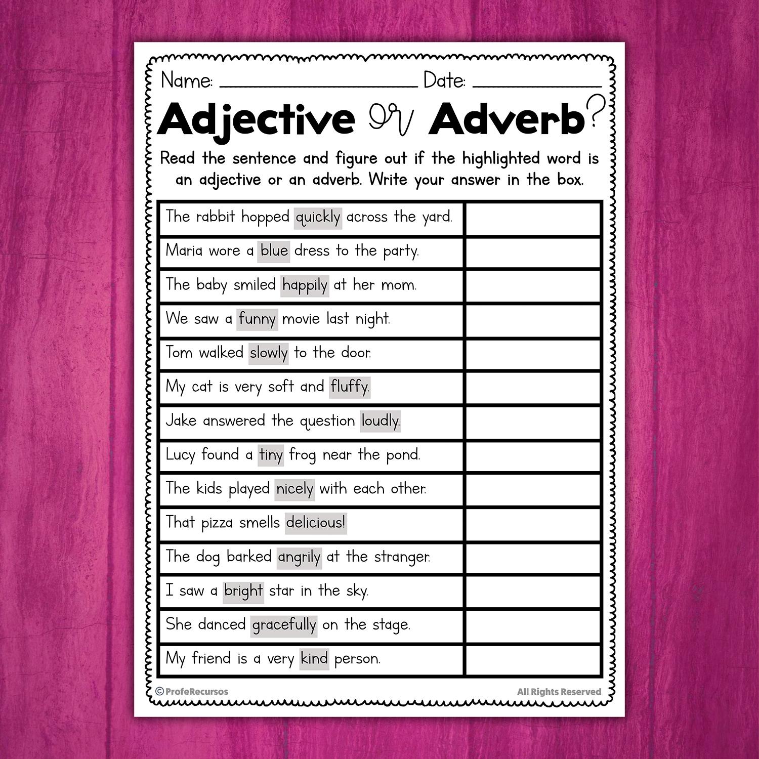 Adjective or Adverb Worksheet | Adjectives and Adverbs Activity - Etsy