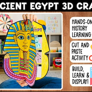 May include: A colorful Ancient Egypt 3D craft kit featuring a pharaoh's mask. The kit includes the text "Ancient Egypt 3D Craft", "Hands-on History Learning", "Cut and Paste Activity", and "Build, Learn & Display!"
