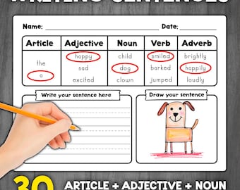 Arbeitsblätter zum Schreiben von Sätzen | Arbeitsblätter zur Satzbauaktivität | Handschriftaktivität