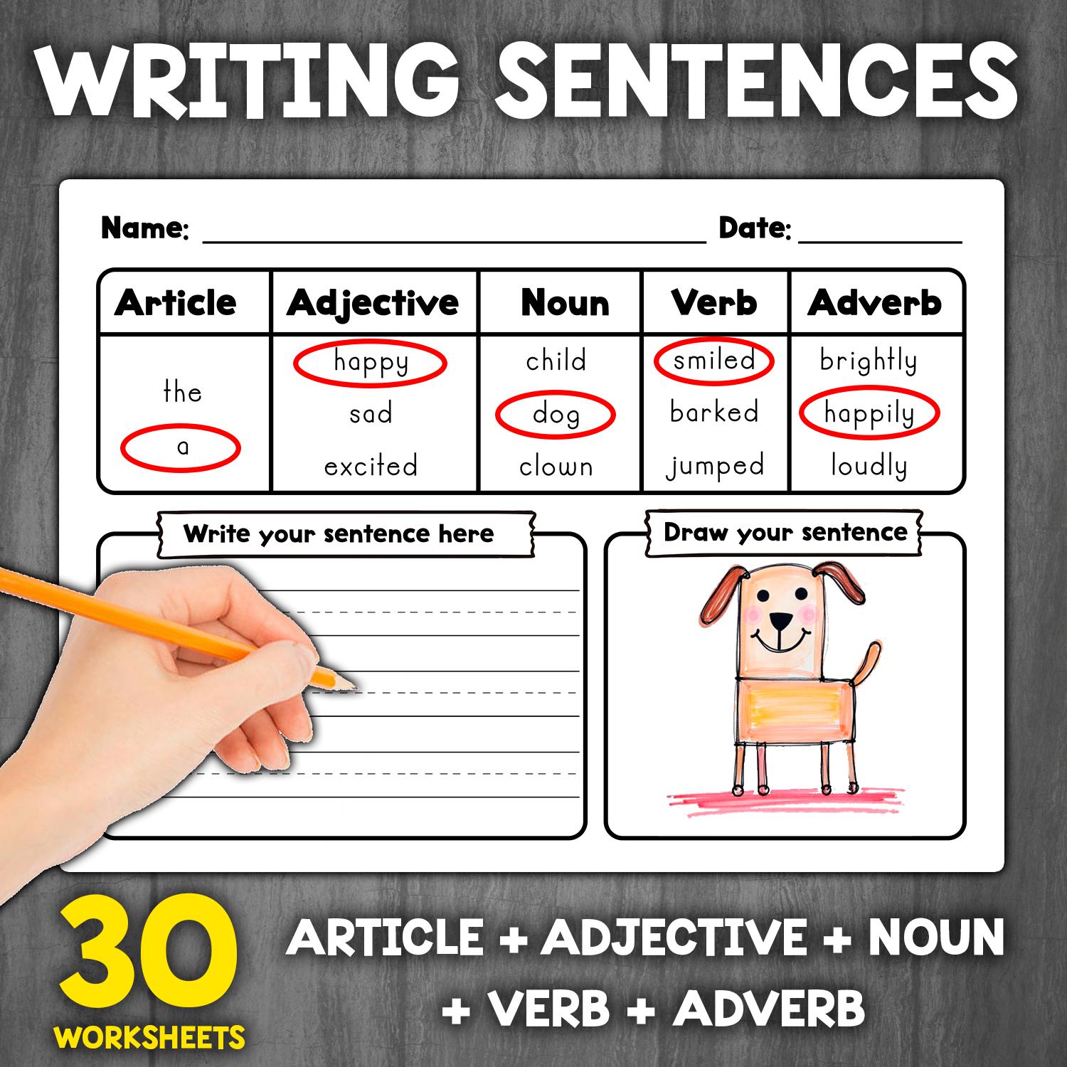 Writing Sentences Activity Worksheets | Sentence Building Activity ...
